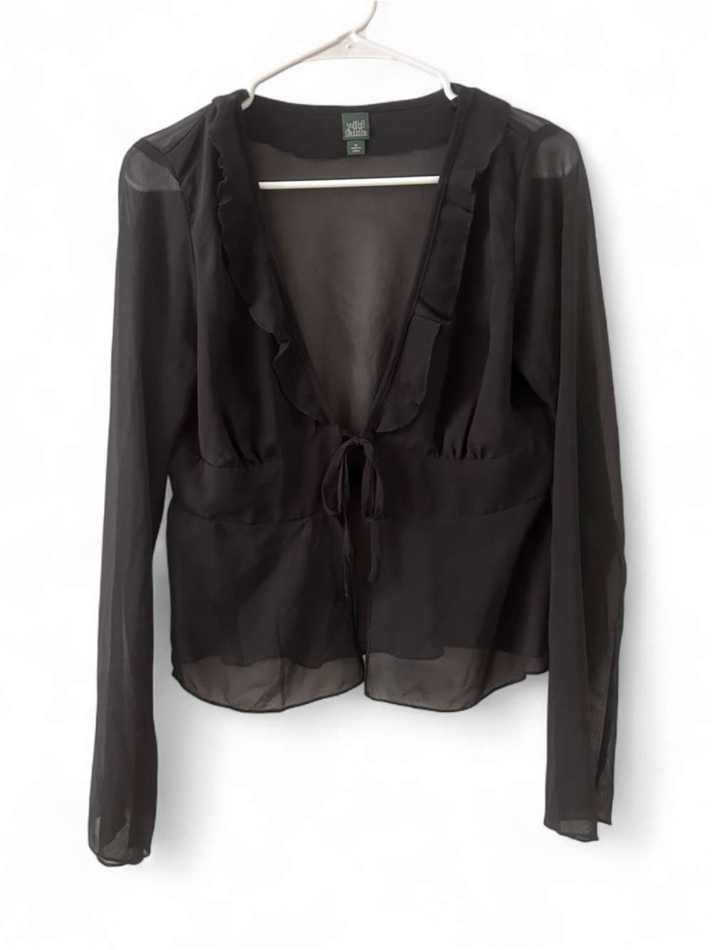 wild fable Black Sheer Ruffle Tie-Front Blouse